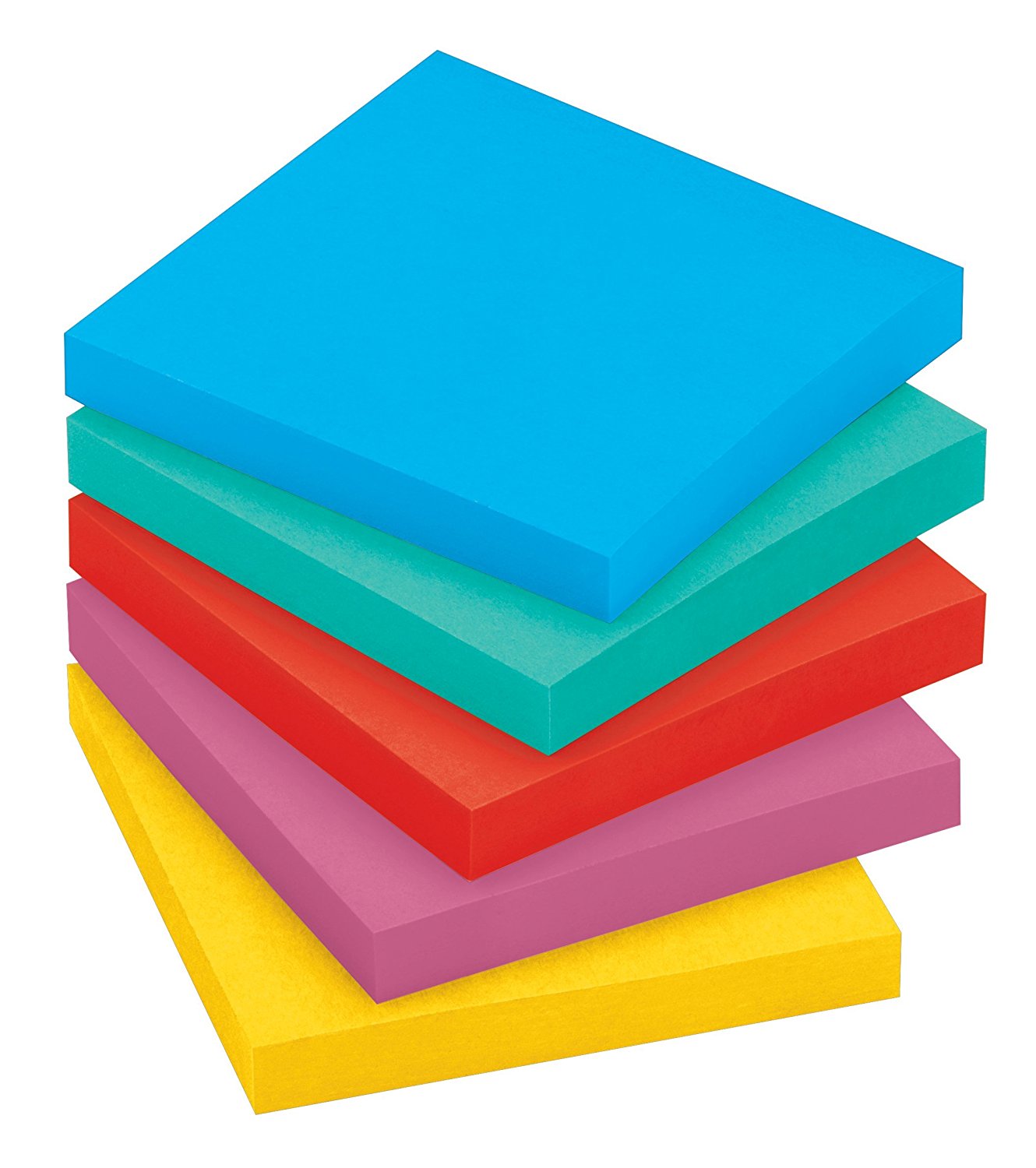 A stack of different coloured sticky note pads