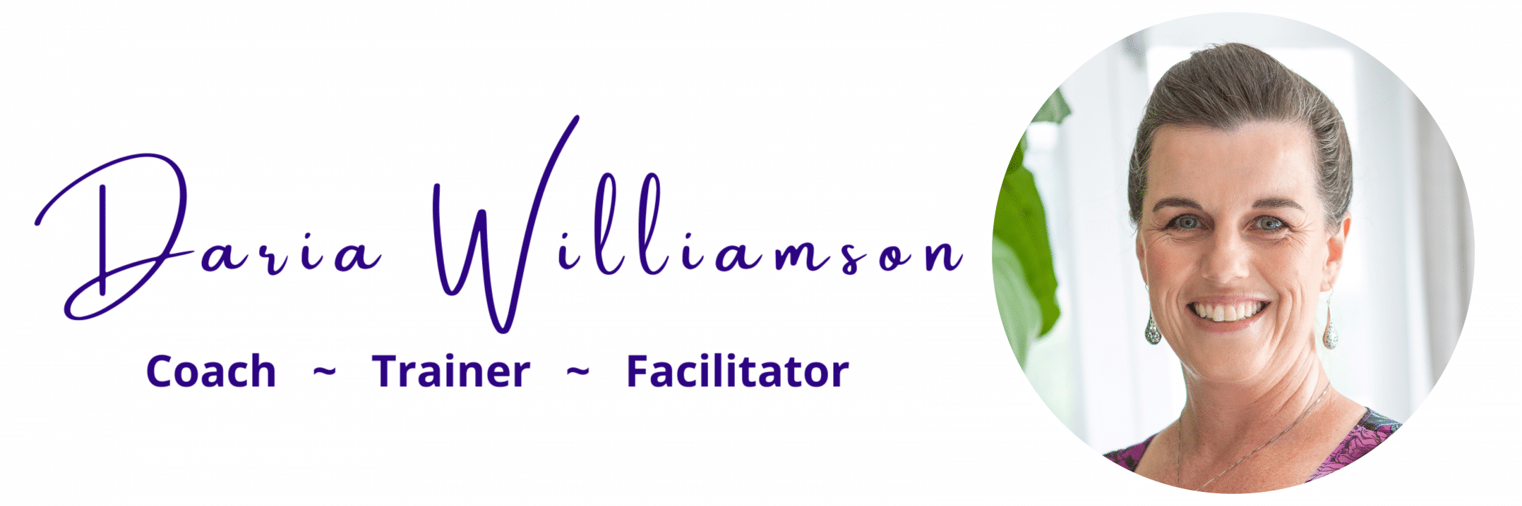 Site logo: "Daria Williamson, Coach, Trainer, Facilitator" and photo of Daria Williamson