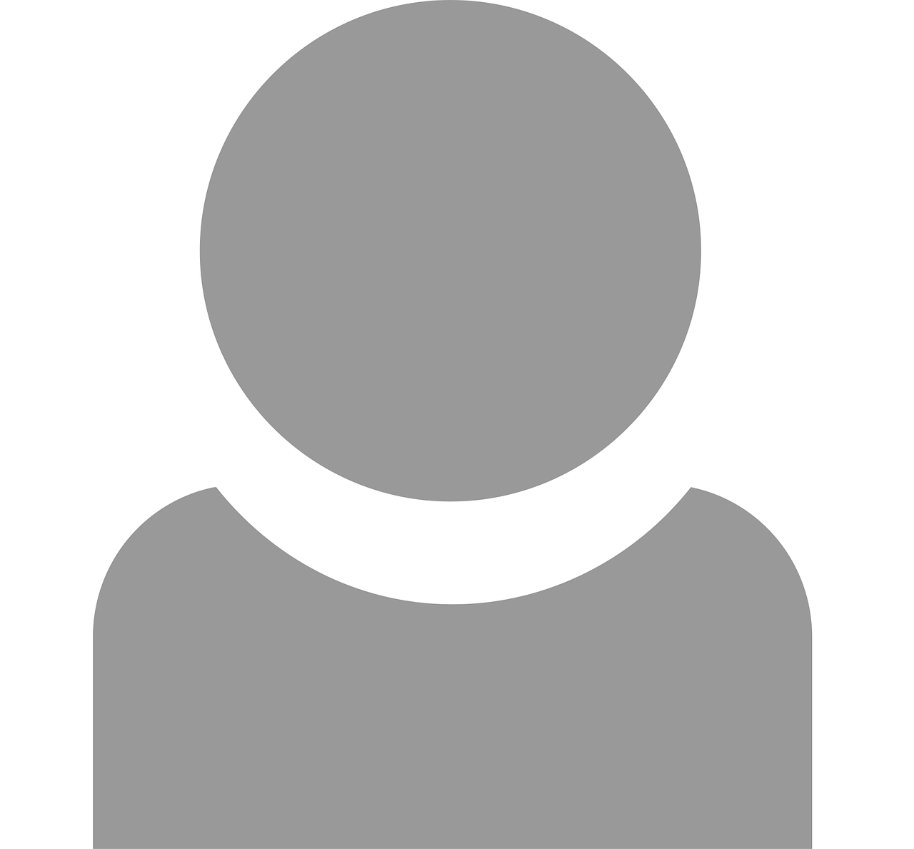 An icon-style image of a head and torso in grey on a white background