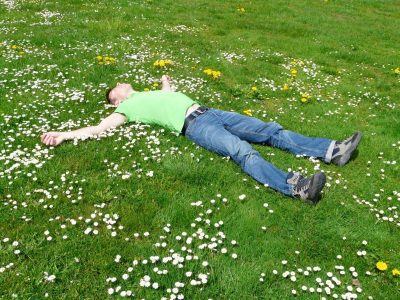 High angle view of a person lying down on grass