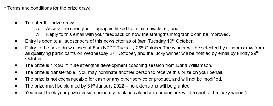 Terms and conditions for the strengths infographic prize draw. Click the image for access to the text.